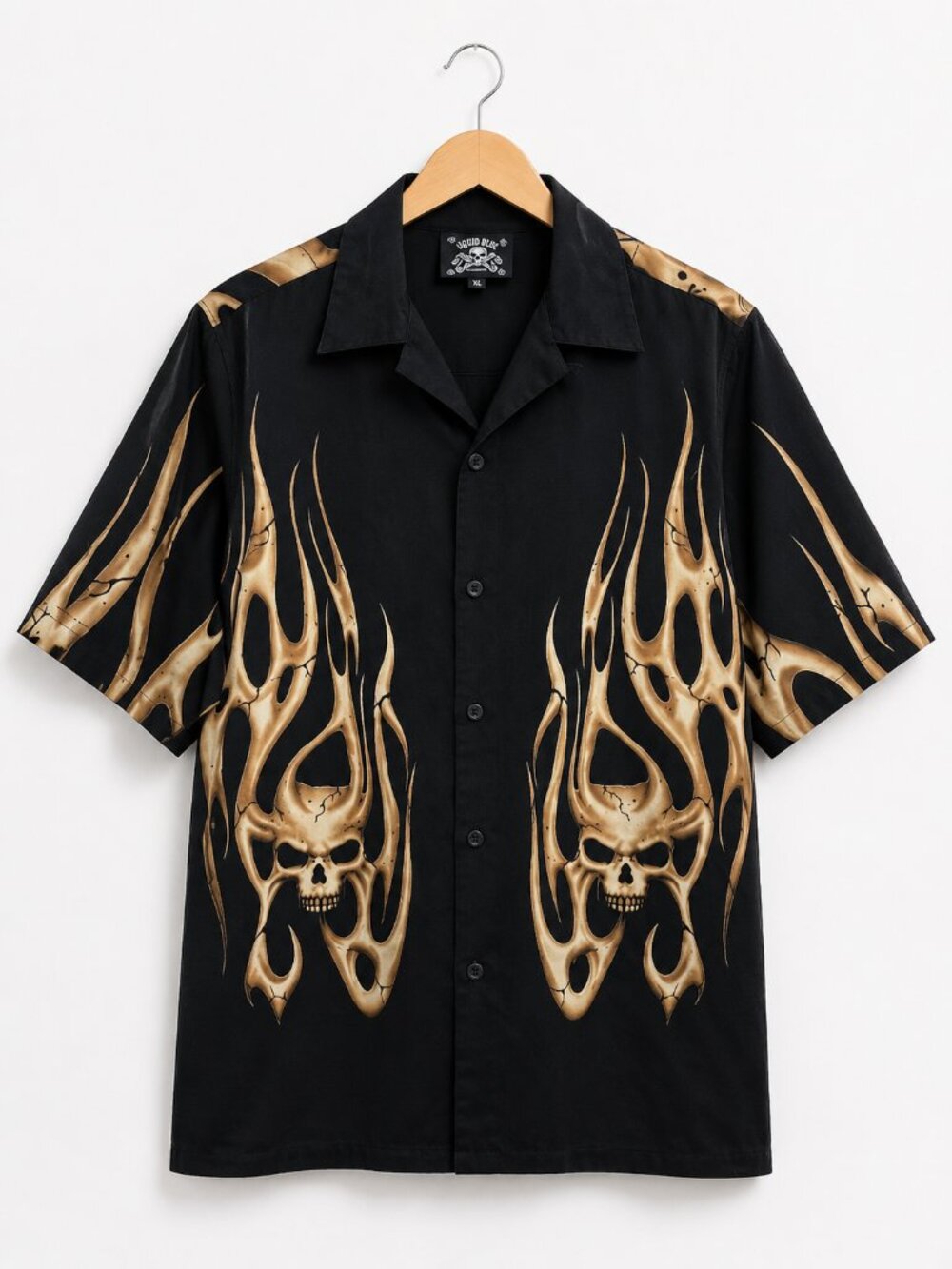 ROCKHOUSE ROADHOUSE | Black & Beige Skull Button-Up Shirt – Men’s Large